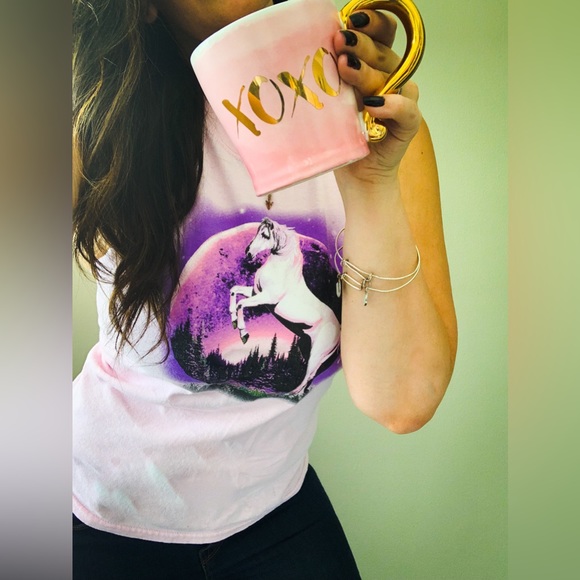 Horse Upcycled tee tank cutout shredded small s pink purple sparkle unicorn - Picture 2 of 7